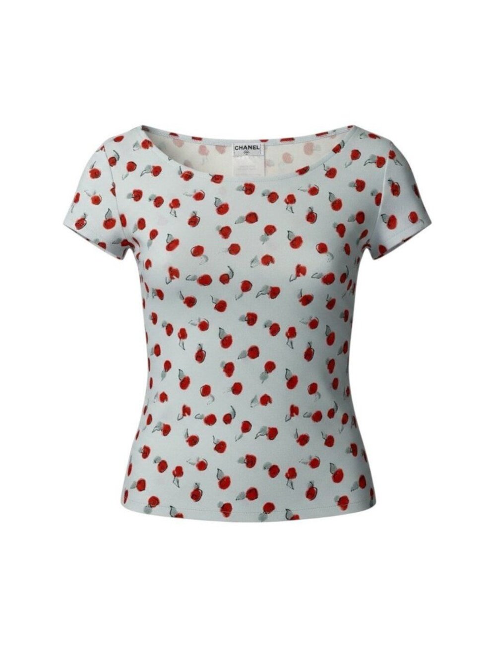 Chanel Cg9 Short Sleeve Top CC Logo Floral Motif 40 Light Blue